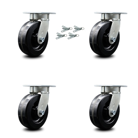 Service Caster 6 Inch Kingpinless Phenolic Wheel Swivel Caster Set with Swivel Lock SCC SCC-KP30S620-PHR-BSL-4